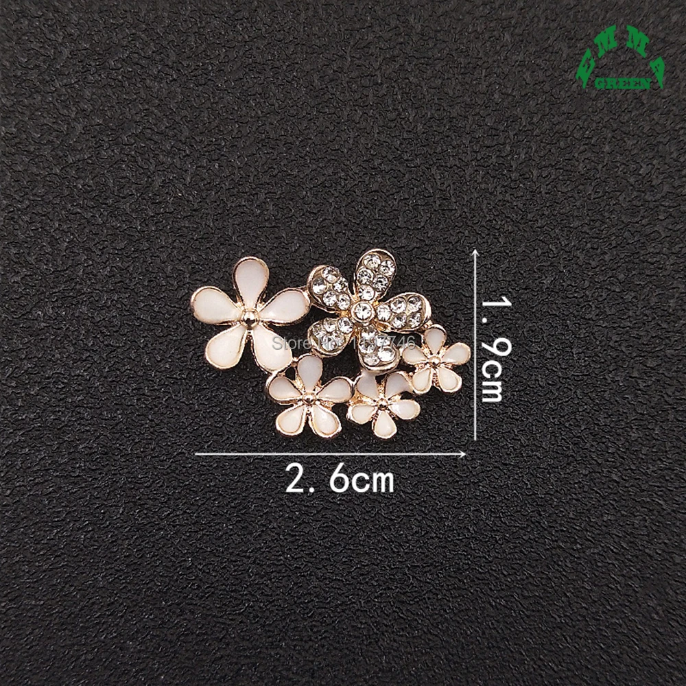 Flower Rhinestone Embellishments 10pcs Cluster White Enamel Buttons Gold Flatbacks for nail art Decorations