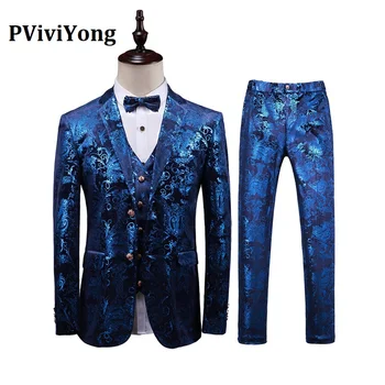 

PViviYong brand 2019 high quality suit men，Suitable wedding Local tyrants gold series suit 3 piece (Jackets + Vest + Pants) T373