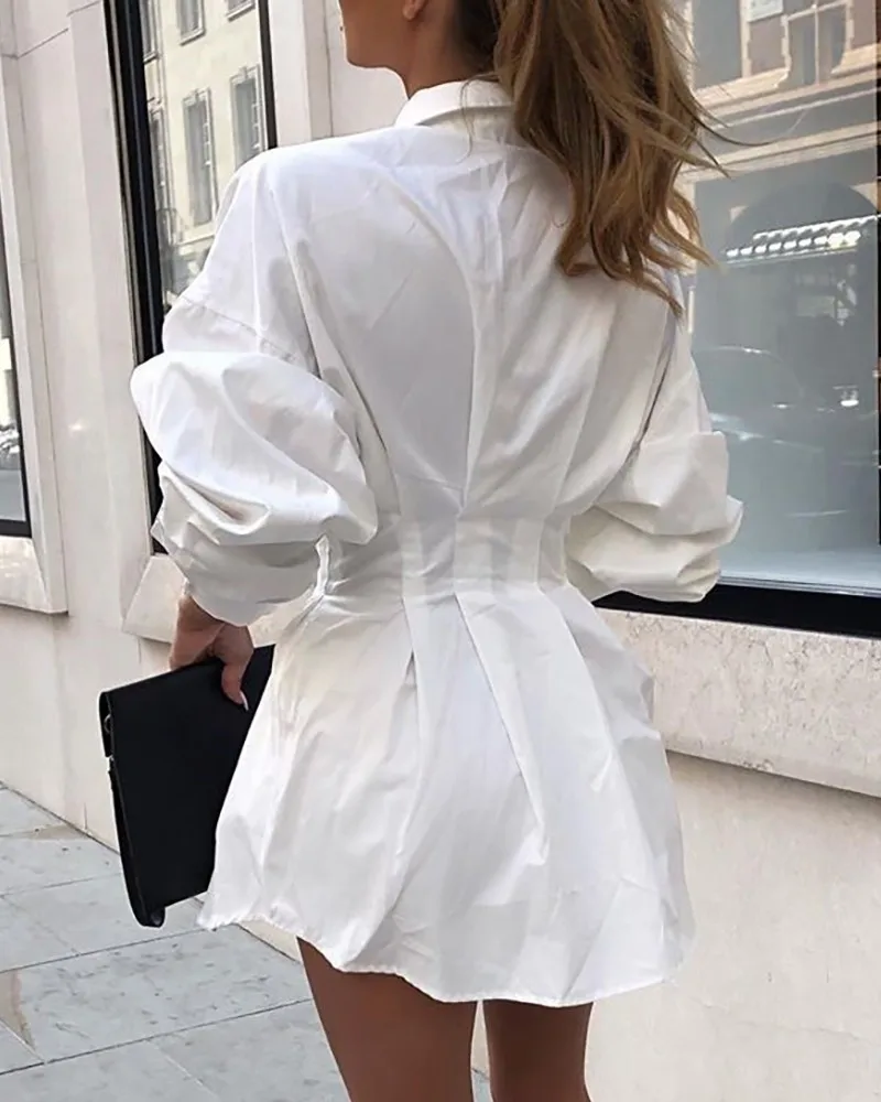 Женская блузка с v-образным вырезом и длинным рукавом, с пуговицами, оверсайз, топ, рубашка, повседневное мини-платье с v-образным вырезом, Повседневная простая туника, топ, Длинная блузка