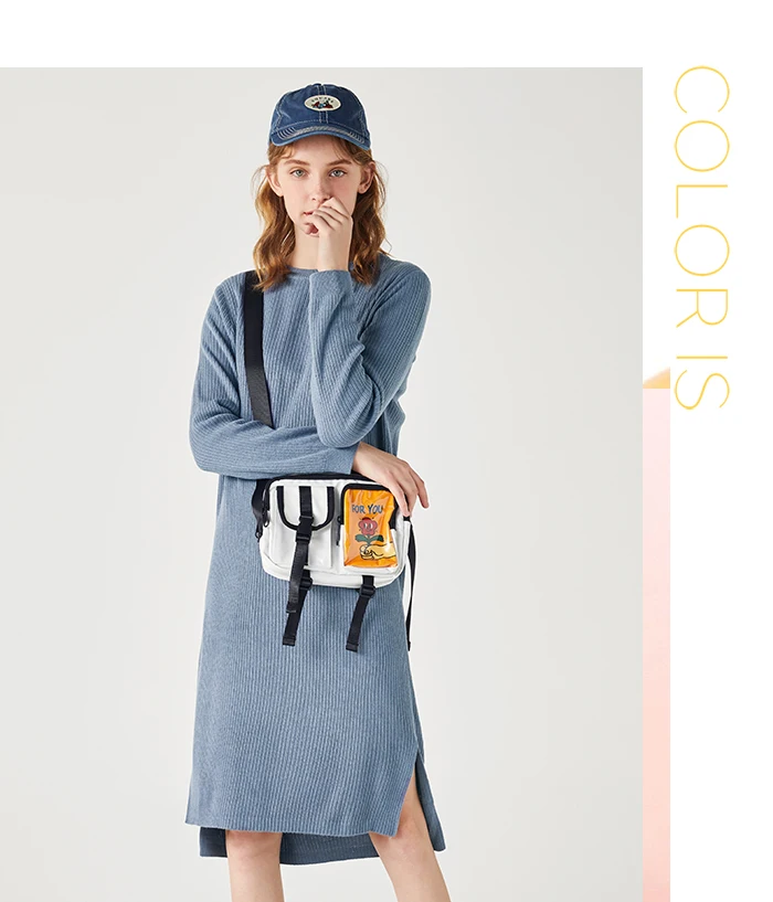 SEMIR, осень, новинка, платье выше колена, женское, черное, вязанное, длинный рукав, платье для девушек, тонкий, красивый свитер-платья