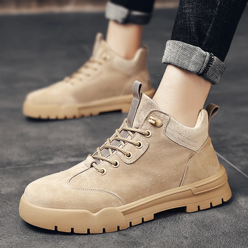 

Men's shoes winter Martin boots men's booties in the British wind plus velvet high help tooling shoes wild boots