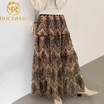 

Elegant Lace Skirts Women Fashion 2020 Summer Beautiful Long Maxi Lace Skirt A Line High Waist Skirt Female Ladies