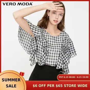 

Vero Moda Women's Plaid Pattern Ruffled Butterfly Sleeves Chiffon Blouse | 319241503