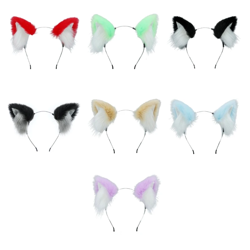 

Lolita Furry Animal Cat Ears Hair Hoop Plush Gothic Cosplay Costume Long Fur Headpiece for Halloween Party Decoration