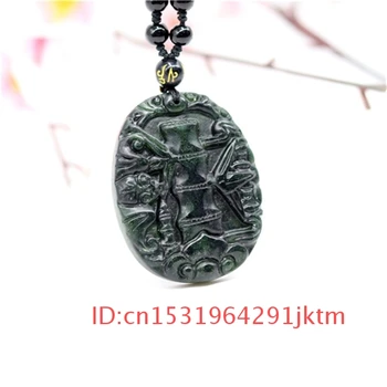 

Necklace Carved Obsidian Natural Jade Men Pendant Gifts Green Amulet Accessories Bamboo for Black Charm Chinese Jewelry