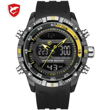 

Hooktooth SHARK Sport Watch for Men Double Movement Chronograph Alarm LCD Male Clock 3ATM Water Resistant Black Stopwatch /SH596