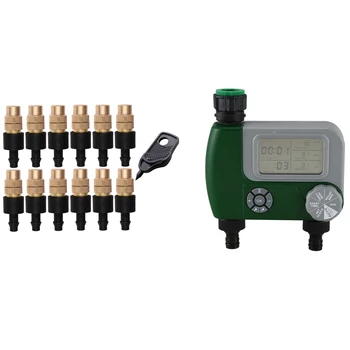 

12 Set Copper Adjustable Spray Nozzle Spray Sprinklers Emitter Drip System with Automatic Digital Garden Water Timer
