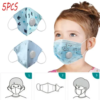 

5PCS Disposable Children's Cartoon Printing Face Cover With Breathing Valve can put in Replaceable Filter Dust-Proof mascaras
