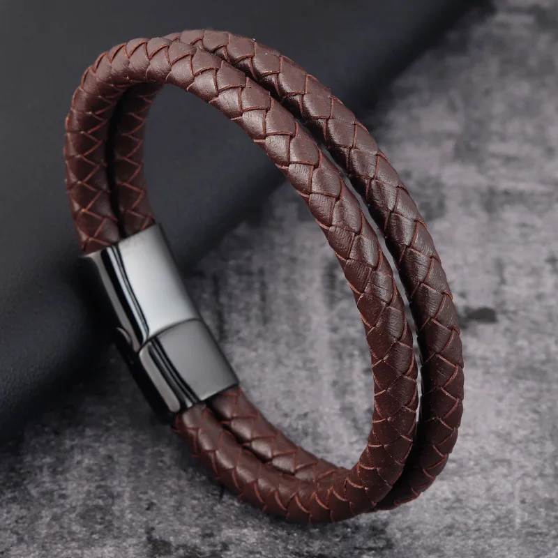 New Fashion Jewelry Men Bracelet Stainless Steel Magnet Clasp Genuine Leather Cuff Bangle Bracelet Men - Image 3