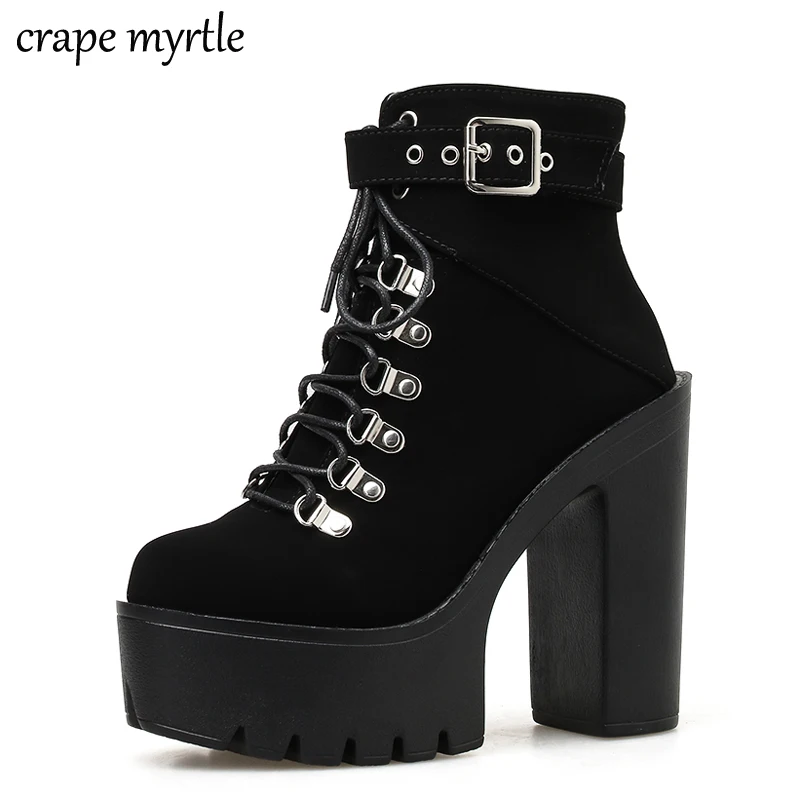 

cowgirl boots for Womens Ankle Boots Strap Block Heel Shoes black short boots Prom snow Shoes Platform punk goth boots YMA945