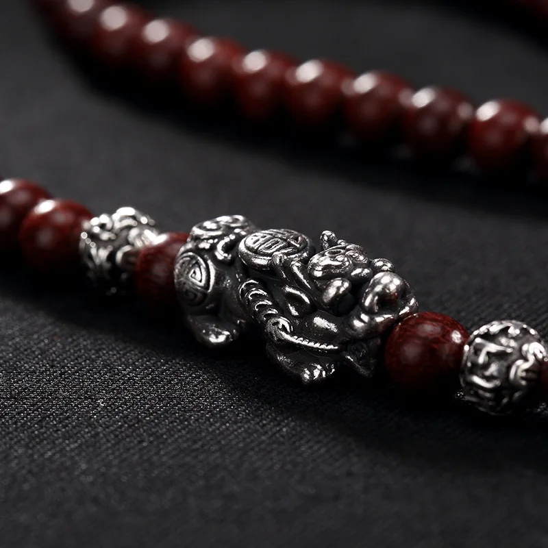 108 бусины из красного сандалового дерева браслет для мужчин и женщин с 925 серебром Pixiu OM Исцеление Тибетский буддизм молитва деревянные украшения