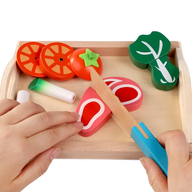 Simulation Kitchen Pretend Toy Wooden Classic Game Montessori Educational Toy For Children Kids Gift Cutting Fruit Vegetable Set 2