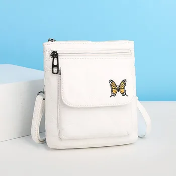 

Washed leather soft leather bag luxury designer ladies embroidery coin purse mobile phone bag ladies shoulder messenger bag