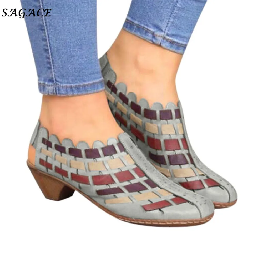 

SAGACE Shoes Women Spring Autumn Mid Heel Pu Boots Ladies Casual Cross Woven ankle boots for women Party shoes