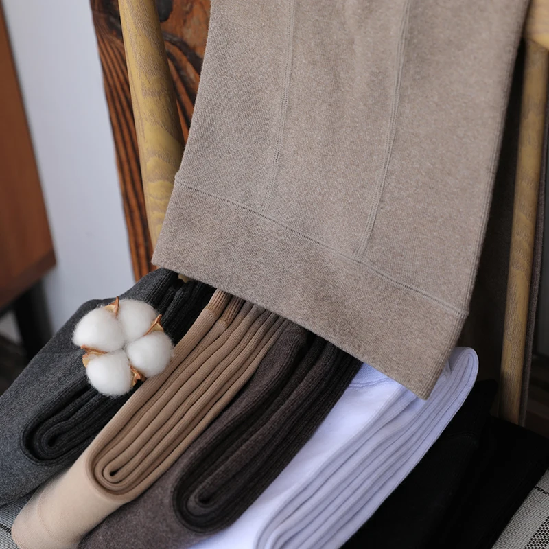 Later autumn children's knit pants kids girls brushed lined warm thick tights wool blend footed leggings black white 6-12 years
