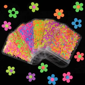 

4MM Neon Flower Nail Glitter Flakes Fluorescence Sparkly Sequins 3D Mix Color Nail Art Slices Gel Polish Manicure Decorations