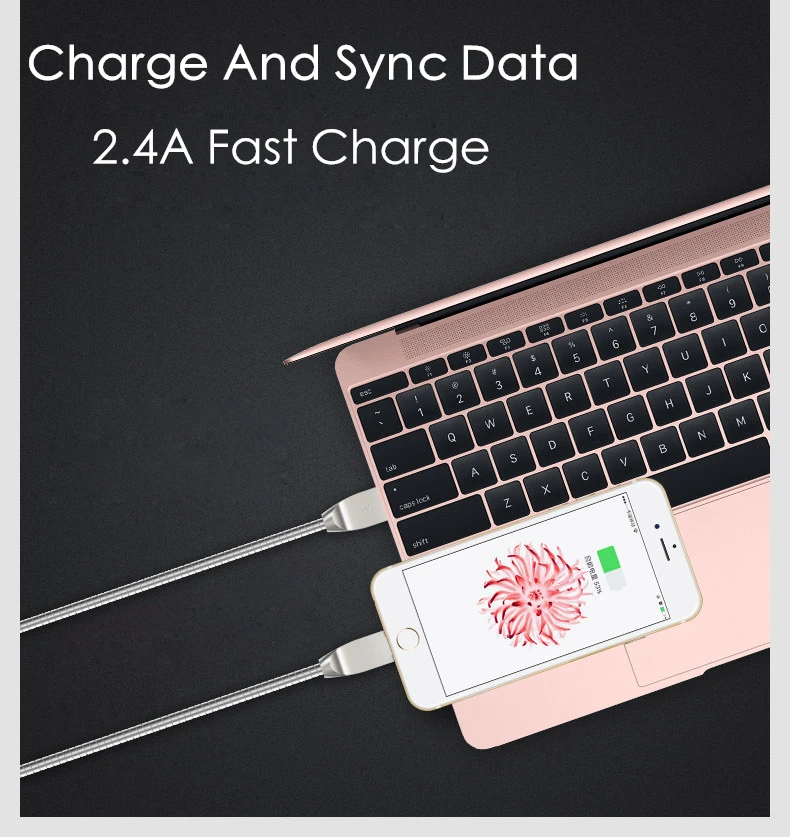 Zinc USB Cable 5V 2.4A Fast Charging Metal Braide Type C Micro USB Charger Cable Spring Wire Cord for Samsung Xiaomi Huawei usb quick charge
