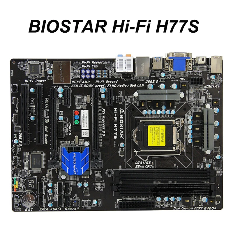 Для BIOSTAR Hi-Fi H77S оригинальная б/у настольная материнская плата H77 LGA 1155 DDR3 16 Гб SATA3