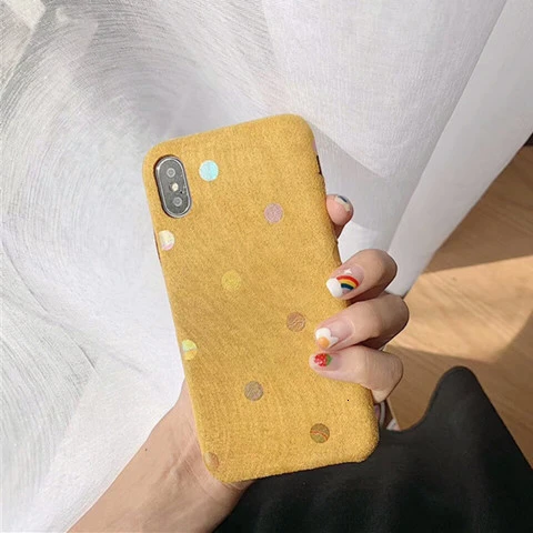 Милые, в горошек замшевые чехлы для телефонов iPhone 11 Pro Max XR XS Max X Fashion shell чехол для iPhone 7 8 6 6S Plus Роскошный чехол capa - Цвет: Yellow