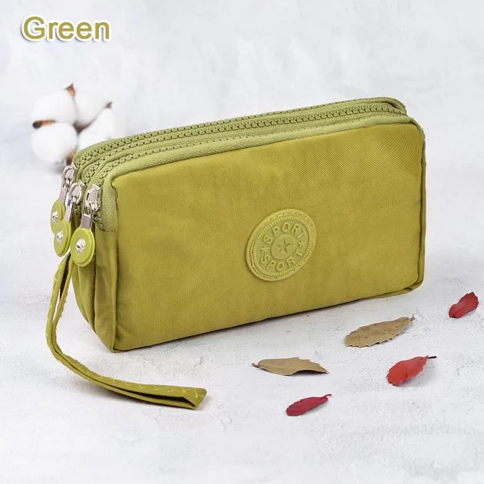 Green Женские кошельки с 3 застежками-молниями, женские кошельки, брендовый клатч, кошелек для монет, карточки-ключи, сумки для денег, холщовые короткие женские кошельки, сумки для девушек - Цвет: Green
