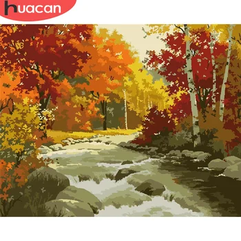

HUACAN DIY Pictures By Number River Kits Painting By Numbers Forest Hand Painted Paintings Art Drawing On Canvas Home Decor