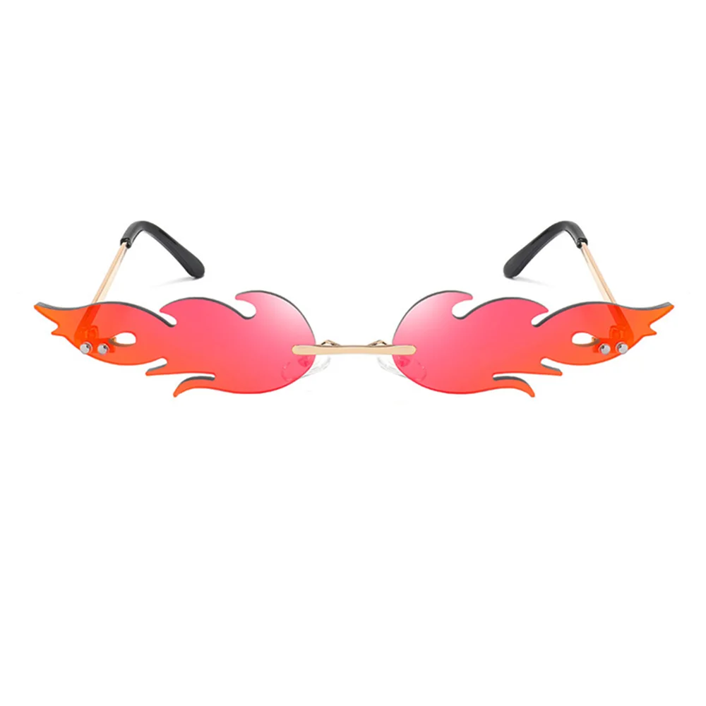 Fire Flame Sunglasses Women Men Rimless Wave Sun Glasses New Fashion Eyewear Luxury Trending Narrow Sunglasses Streetwear - Цвет линз: C1