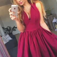 A-Line/принцесса v-образным вырезом атласные Ruched без рукавов Короткие/Мини-платья