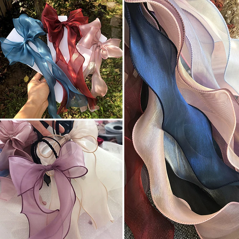 5M Plain Fishtail Yarn Ribbon Bouquet Packaging Material Flower Baking Lace Wave Chiffon Yarn Gift Strap