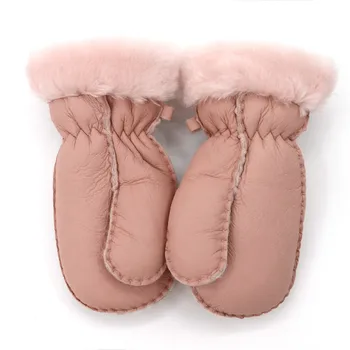 

100% Sheep Leather Fur Winter Baby Gloves and Mittens Warm Fleece Liner,Boys Girls Full Finger Mittens,Waterproof Gloves 1-3Y