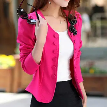 

Office Lady Flower Long Sleeve Double Breasted Blazer Coat Spring Autumn Outwear Solid color style with slim and fit design gift