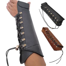 Средневековый винтажный кожаный браслет в стиле стимпанк снаряжение Викинг Арчер косплей на шнуровке перчатки для мужчин и женщин на запястье Броня стрельба из лука перчатка