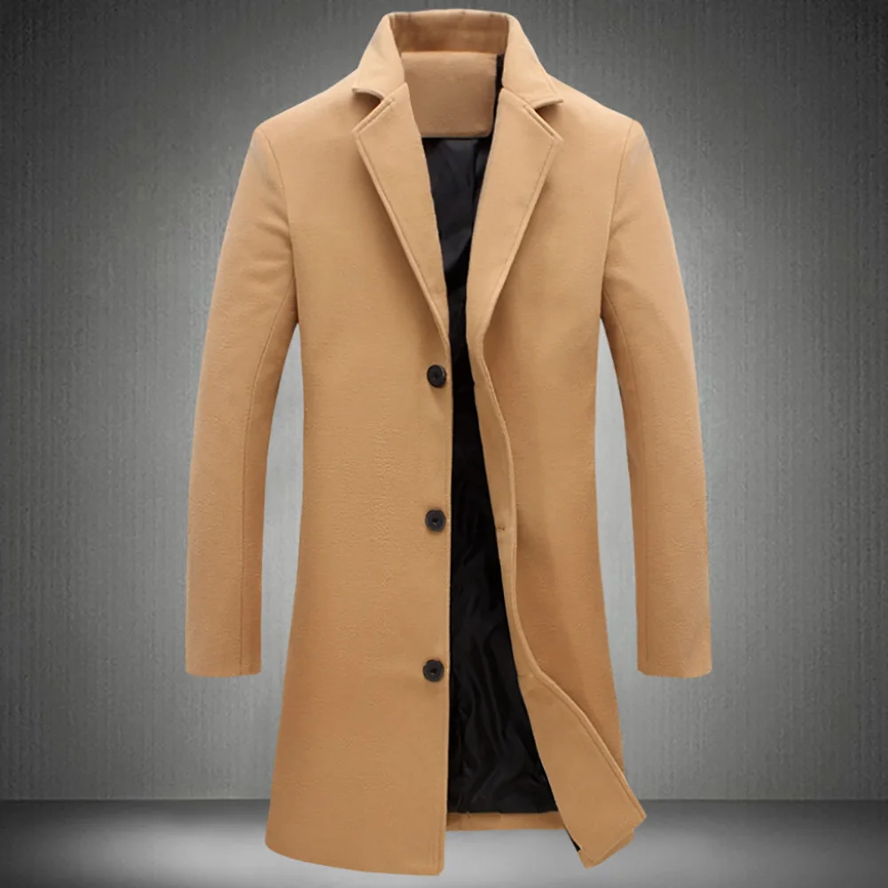 Утолщенные мужские пальто и куртки, зимние теплые однотонные шерстяные тренчи, тонкое длинное пальто, верхняя одежда, мужские пальто, куртки