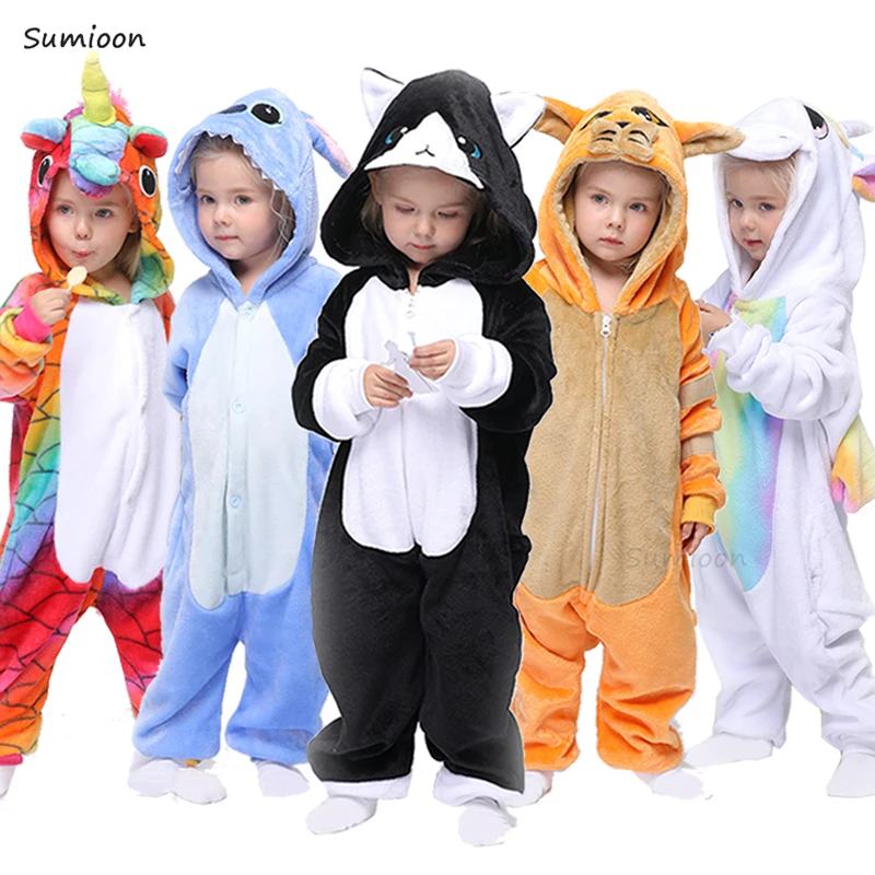 Kigurumi Onesie Kids Unicorn Pajamas For Children Animal Panda Blanket Sleepers Baby Costume Winter Boy Girl Cat Lion Jumspuit