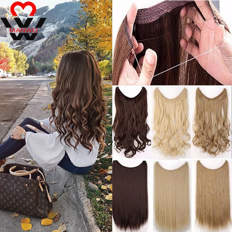

MANWEI Long Blonde Invisible Wire No Clips In Hair Extensions Synthetic Hair For Women Real Fish Line Hair Extension
