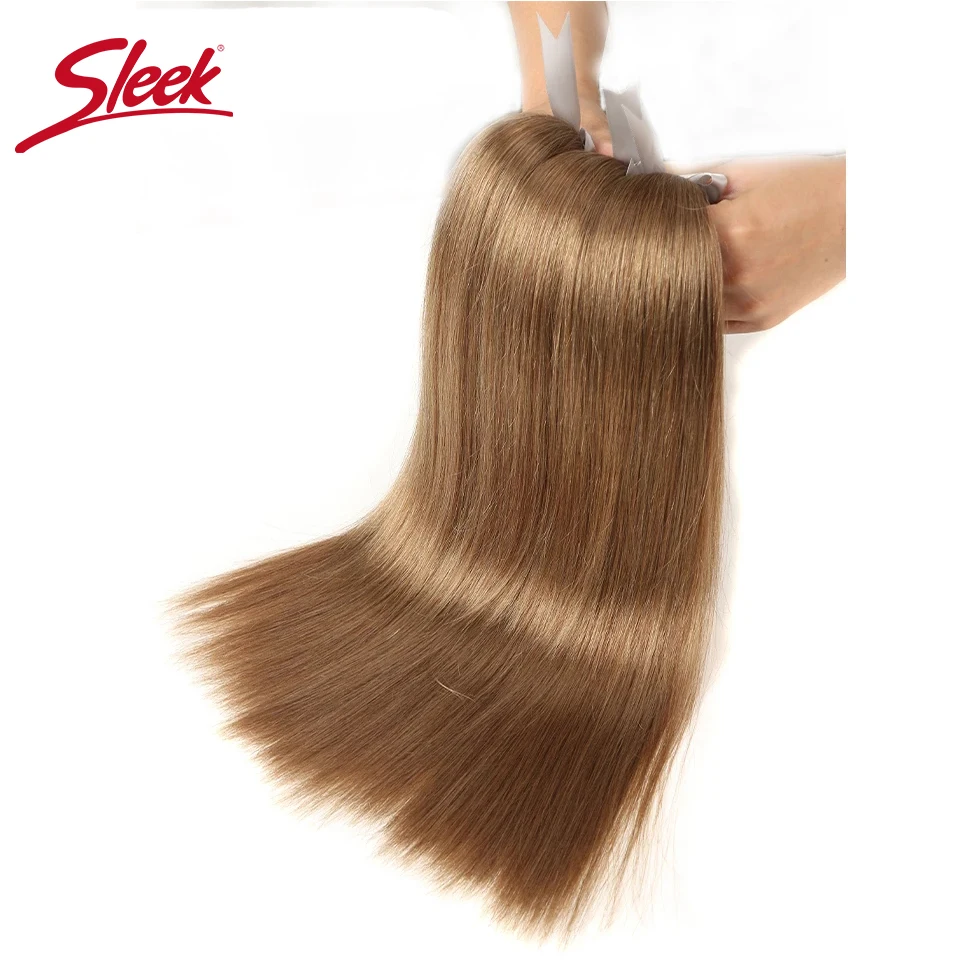 Sleek Double Drawn Silky Straight Hair Brazilian Hair Weave Bundles Color 8# 6# Brown Remy Human 12-24 Inches hair