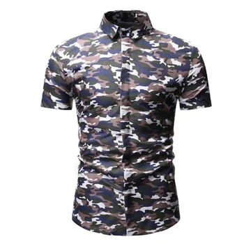 

Printed Men Slim Fit Shirts Short Sleeves Hawaiian Shirt Tops Camouflage Men Shirt Summer Slim Fit Casual Shirts For Men 2020