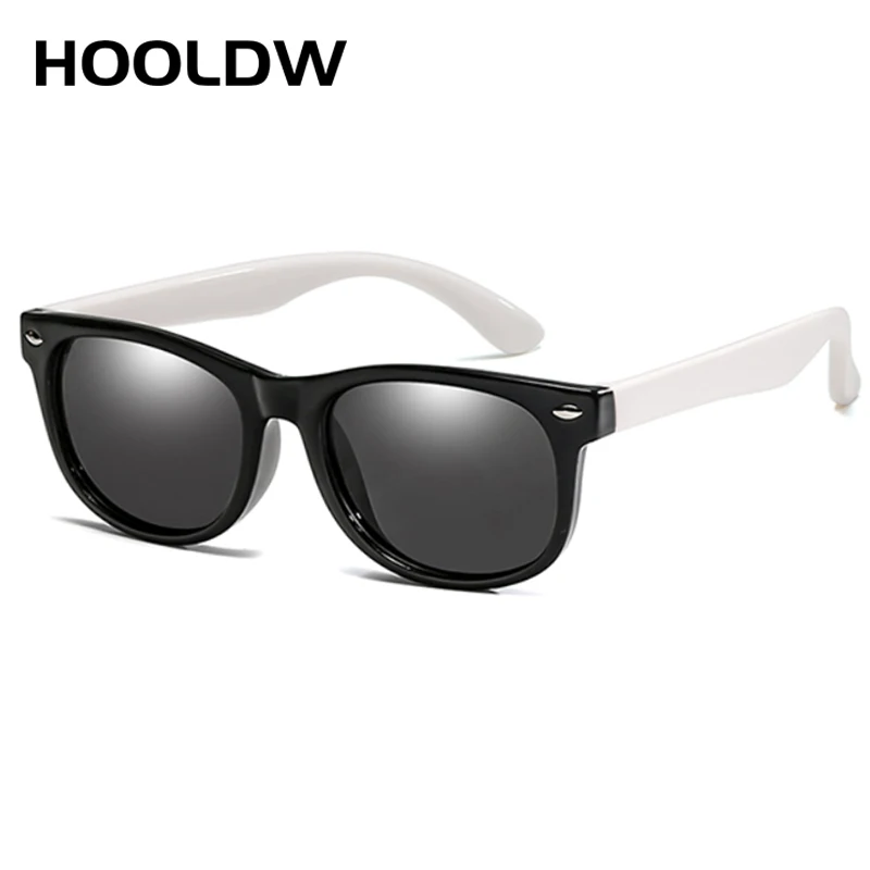 black white HOOLDW новые детские солнцезащитные очки, Детские поляризованные солнцезащитные очки, очки для мальчиков и девочек, силиконовые гибкие защитные очки для детей, UV400 очки - Цвет линз: black white