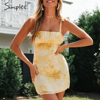 

Simplee Sexy women bodycon dress Floral print sleeveless ruched female spring summer dress Ladies chic beach strap mini dress