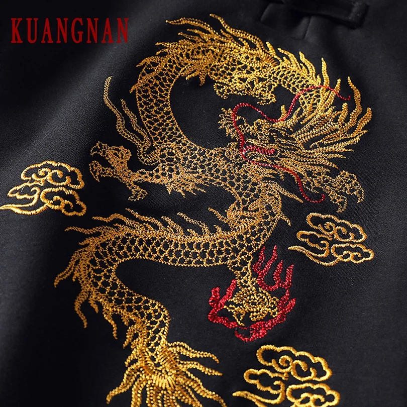 KUANGNAN/толстовка с вышивкой дракона для мужчин, Японская уличная Толстовка Harajuku, Мужская толстовка в стиле хип-хоп, Мужская толстовка 5XL, осень