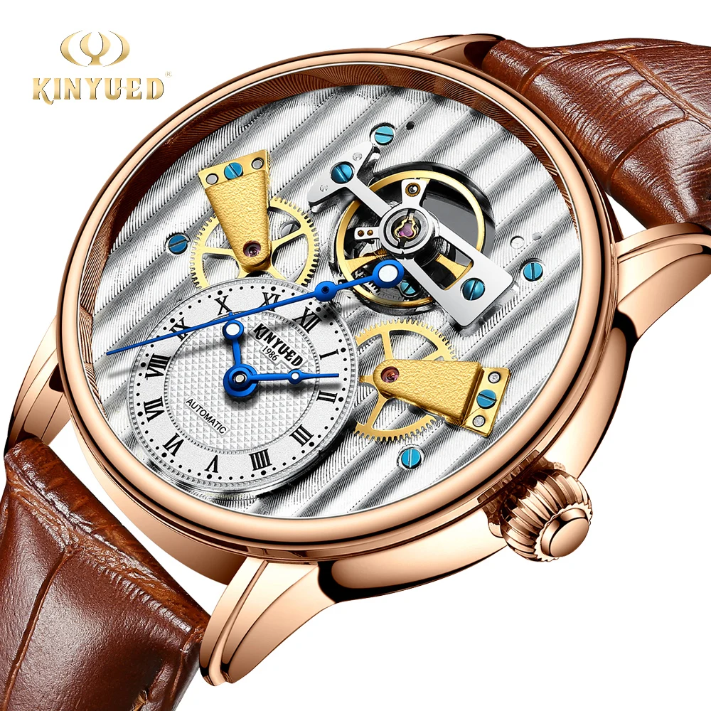 

KINYUED Creative Men Watch Automatic Mechanical Wristwatch Tourbillon Sport Leather Fashion Luxury Clock Male Gifts Montre Homme