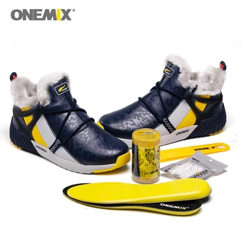 

ONEMIX Men Warm Wool Shoes Jogging Sneakers Waterproof Snow Boot Warm Winter Ankle Boot Casual Outdoor Athletic Comfortable Shoe