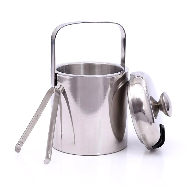 

Cocktailshaker Stainless steel Ice Bucket Wine Coolers Double Walled 1.3L ice bucket as ice container with tongs and Ton Lid