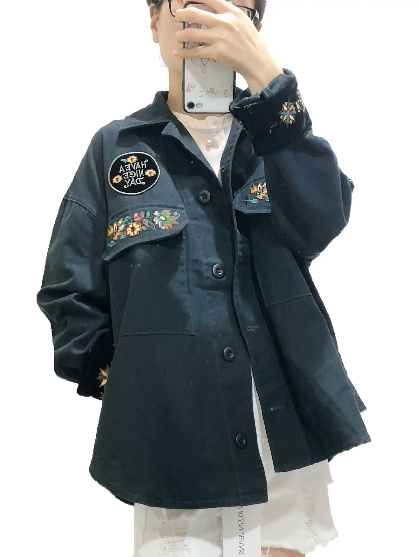 

Autumn M Home Street Cool Japanese-style Cotton Convention Fold-down Collar Loose Women's WOMEN'S Jacket