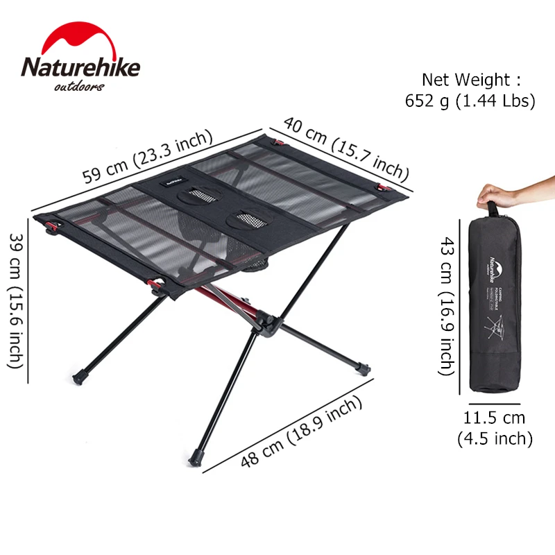 Naturehike Portable Folding Camping Table Fishing Table Aluminum Foldable Outdoor Table Lightweight Roll Up Beach Picnic Table