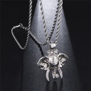 

Hip Hop King Of Elephant Pendant With Crown Charm Necklace Bling Iced Out Jewelry For Men Women Gift Dropshipping