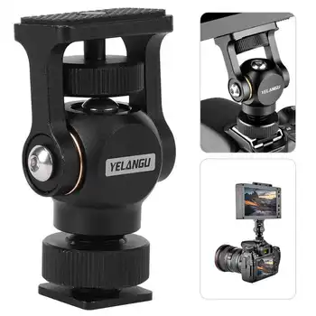 

YELANGU Monitor Mount Bracket Holder Mini Ballhead 180 Degree Rotatable with Cold Shoe Mount for DSLR Cameras Gimbal Accessories