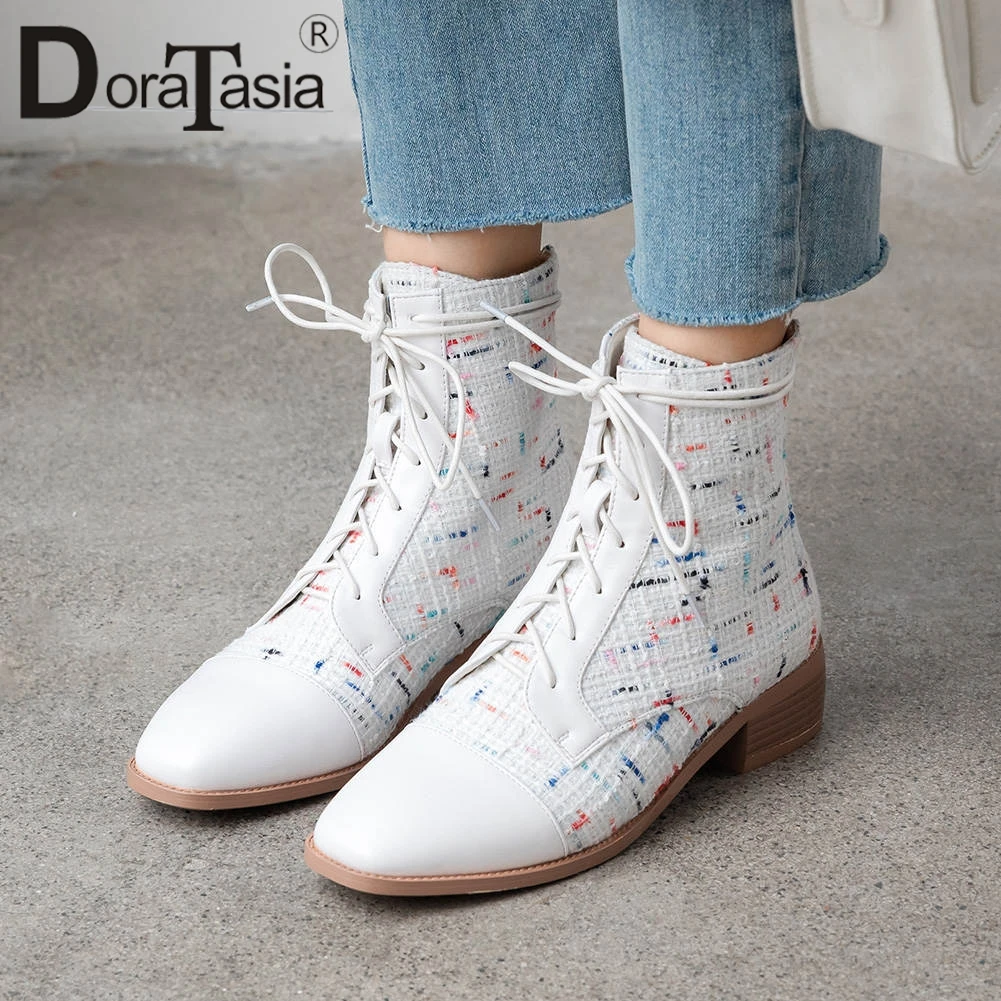 

DORATASIA New Big Size 31-43 Hot Sale mixed-color Booties Ladies Brand Square Toe Ankle Boots Women 2019 OL Low Heel Shoes Woman