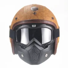 Шлемы из искусственной кожи 3/4 мотоциклетный шлем с открытым лицом винтажный мотоциклетный шлем с маской