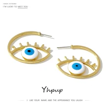 Yhpup, индивидуальные эмалевые геометрические серьги-гвоздики с эмалью для глаз, очаровательные массивные серьги из цинкового сплава для женщин, ювелирные изделия для офиса, подарок, золото, новинка