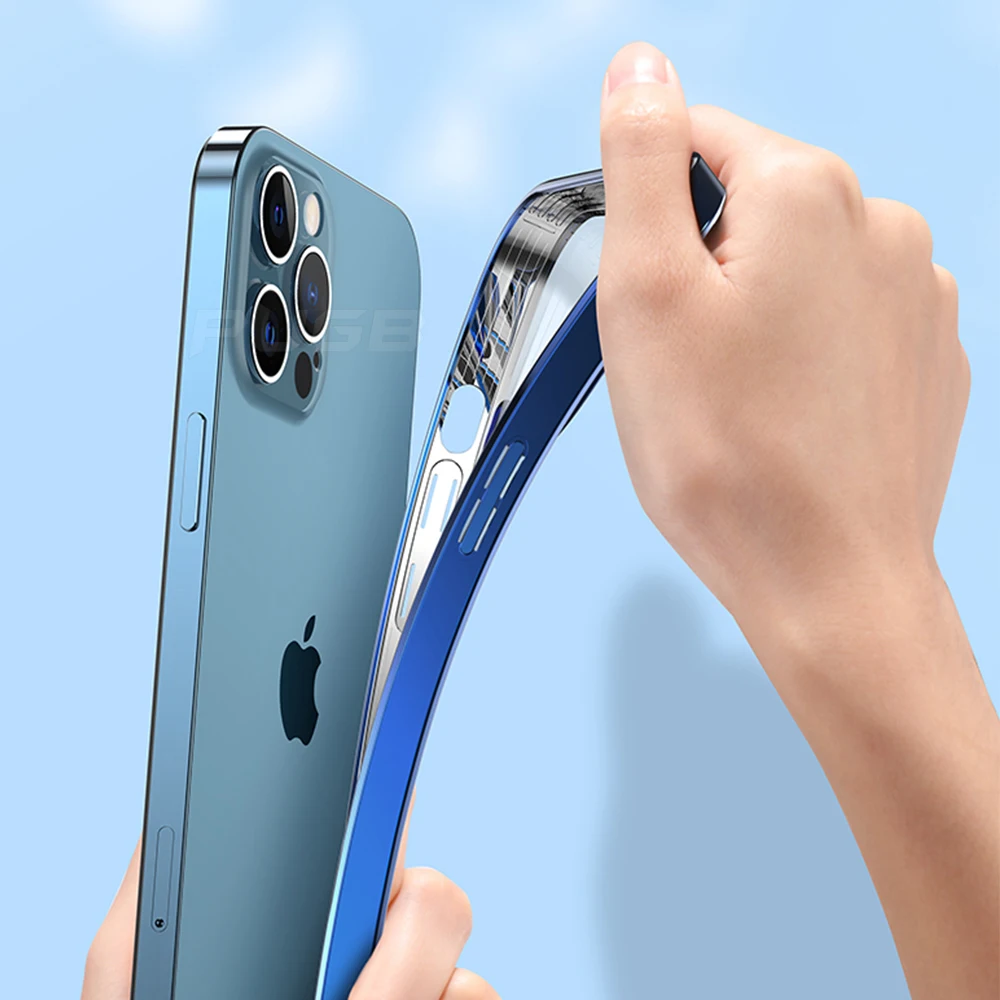 Luxury Transparent Square Frame Plating Case for iPhone 13 12 11 Pro Max Mini iPhone X Xs Xr 7 8 Plus SE 2020 Soft Clear Cover